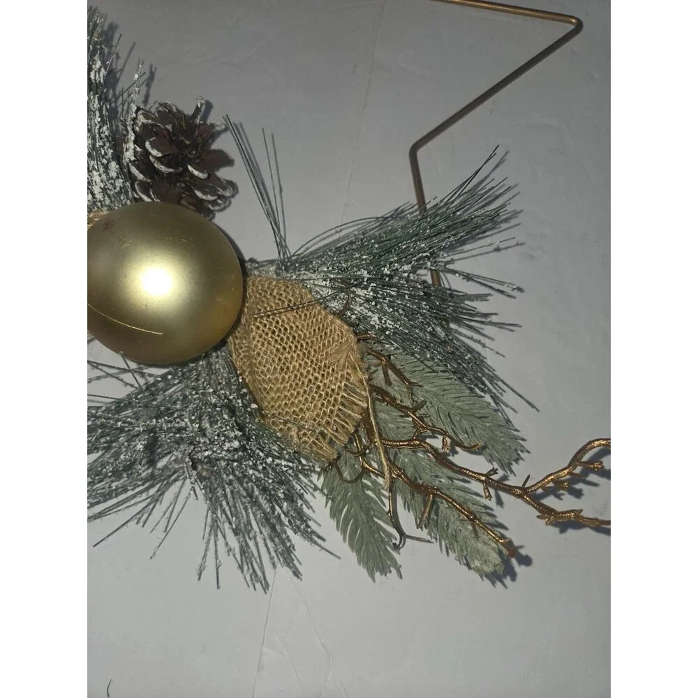 Star Hanging Decorative Christmas Ornament w/ Faux Pine, Pinecone Gold Ball